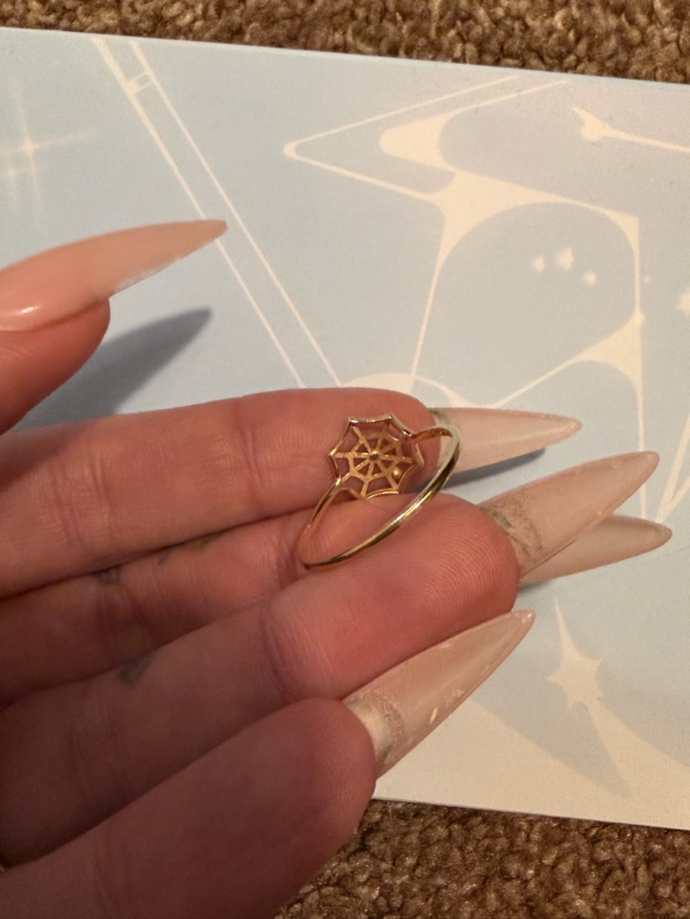 Delicate Gold Spiderweb Ring with Clear Accent - Picture 2 of 5
